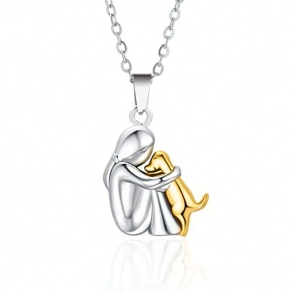 Girl Puppy Love Charm Necklace Golden Chain Dog Pet Pendant - Picture 1 of 6